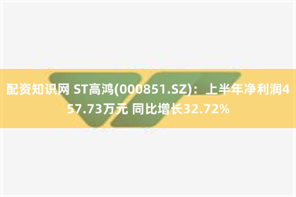 配资知识网 ST高鸿(000851.SZ)：上半年净利润457.73万元 同比增长32.72%